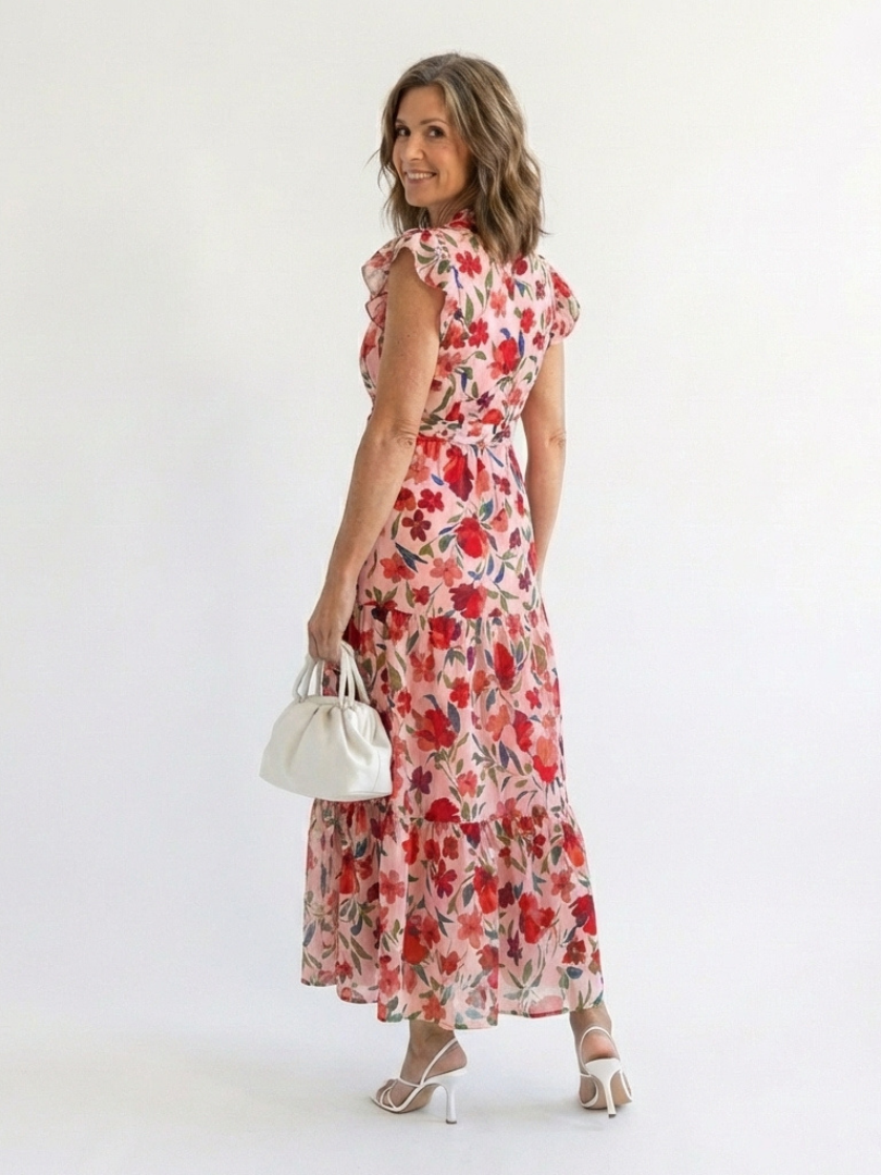 Liliana | Abito Midi Floreale con Scollo a V e Gonna a Strati