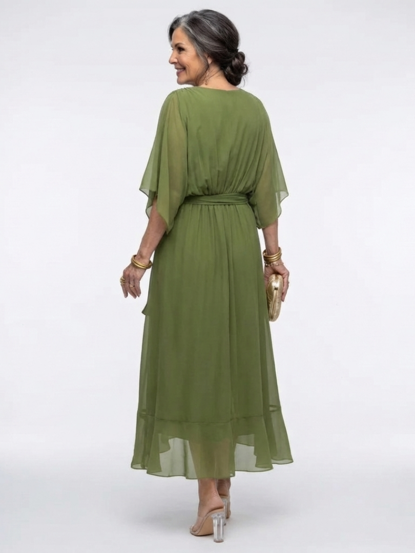 Elisa | Abito Midi a V con Drappeggio e Cintura