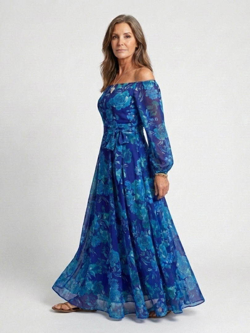Azzurra | Abito Maxi Floreale con Spalle Scoperte