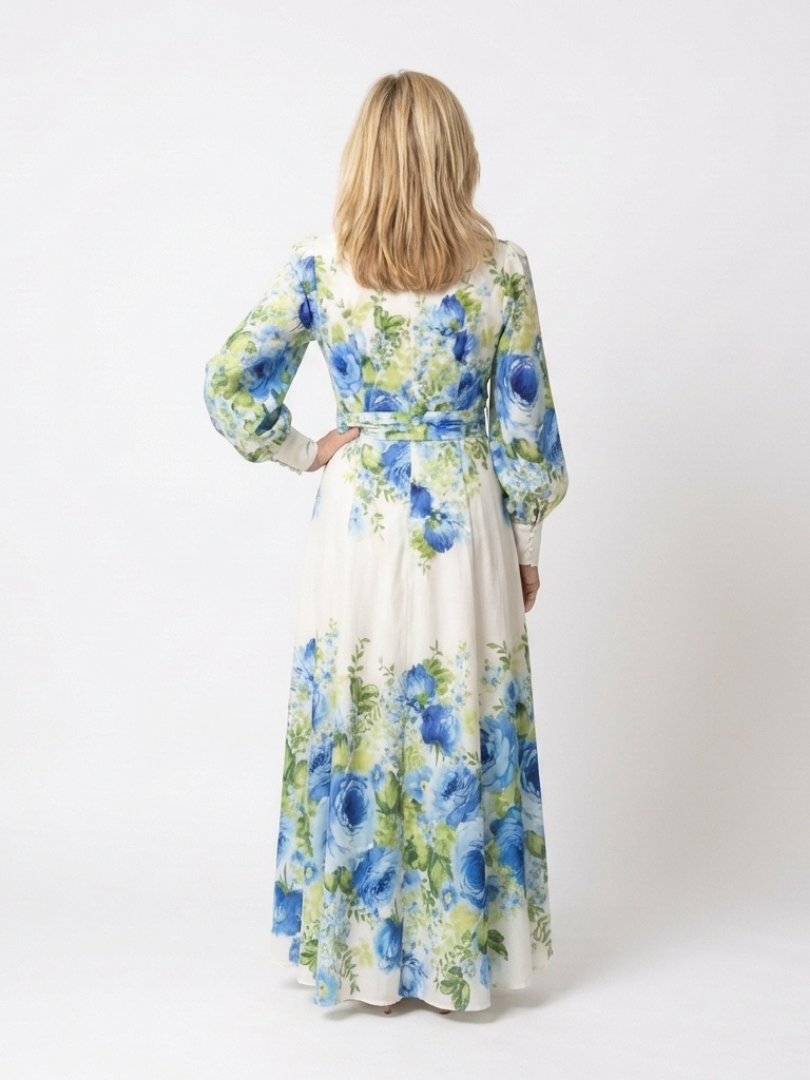 Harrietta | Abito Maxi Floreale con Bottoni e Maniche Lunghe