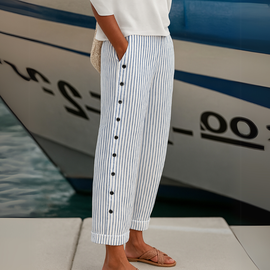 Catelia™ | Pantaloni a Righe con Bottoni