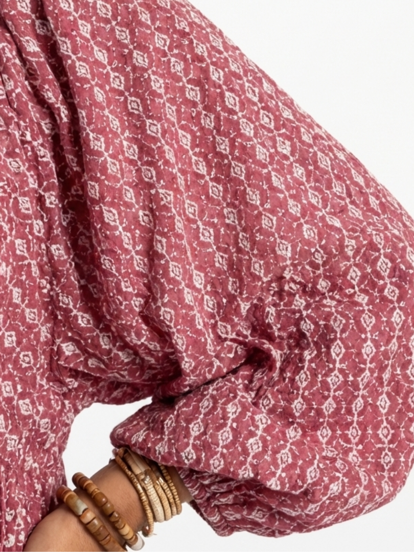 Arianna | Abito Midi con Stampa Geometrica e Maniche Lunghe