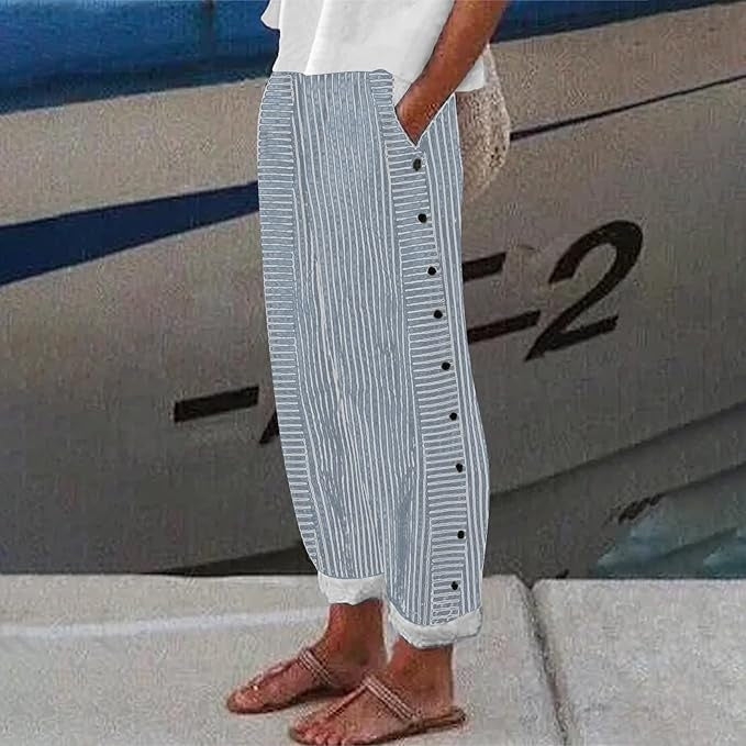 Viennea™ | Pantaloni a Righe con Bottoni