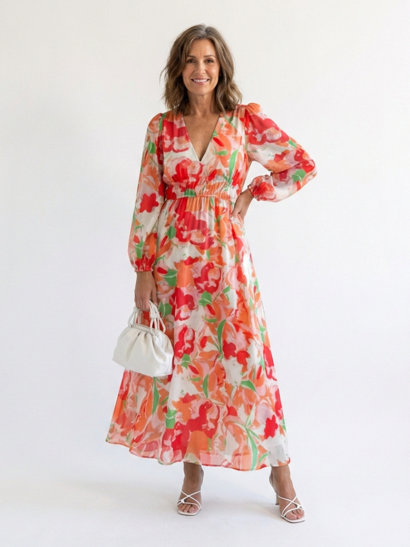 Altea | Abito Maxi Floreale con Maniche Lunghe