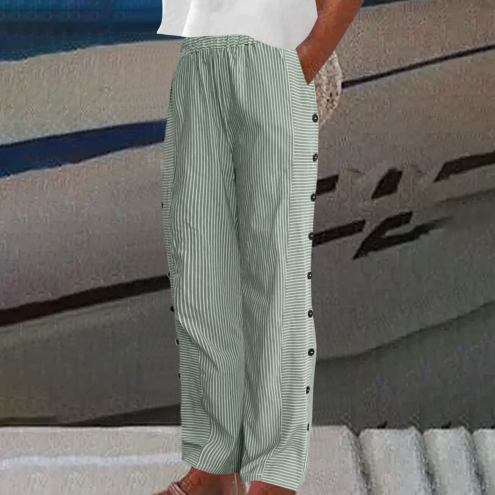 Viennea™ | Pantaloni a Righe con Bottoni