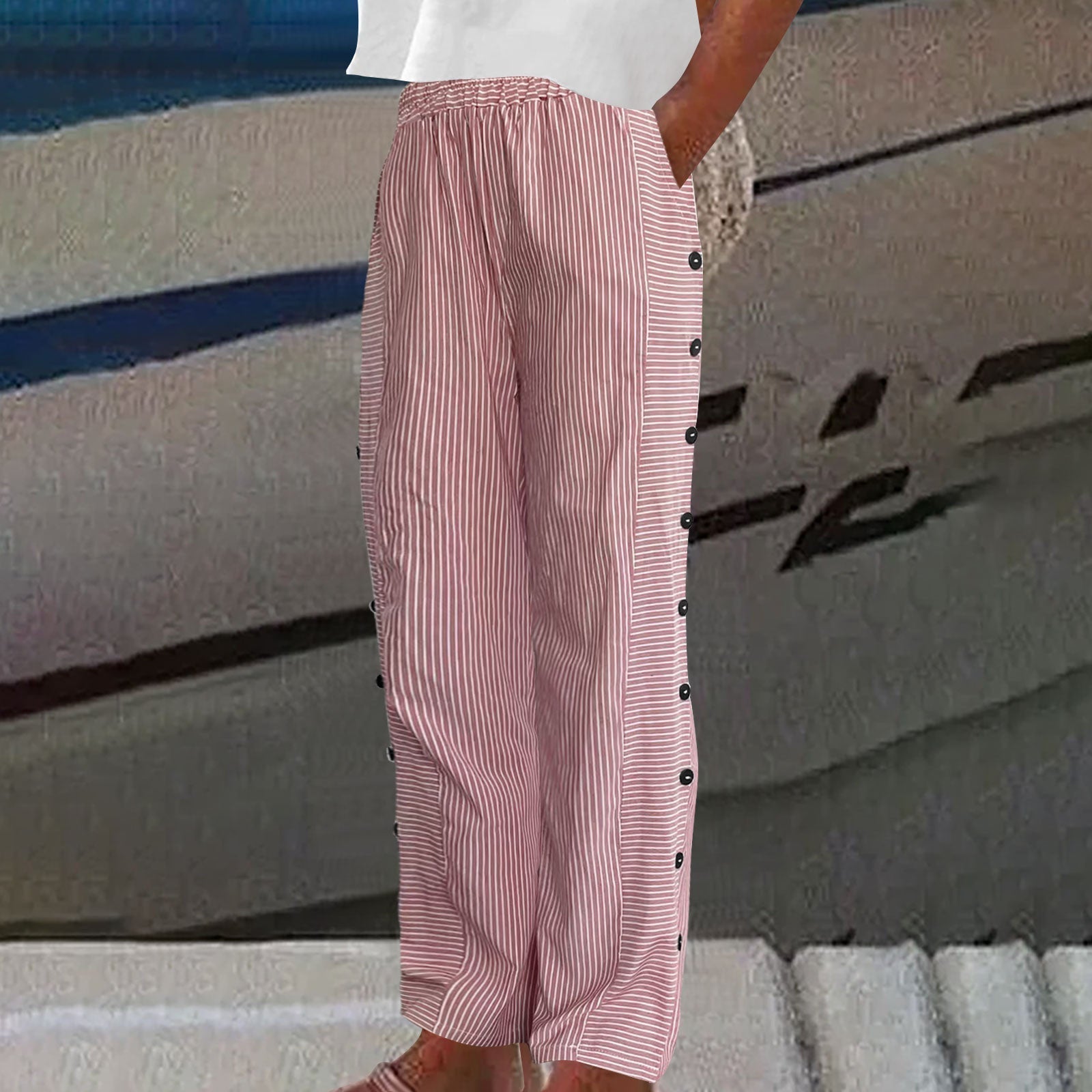 Viennea™ | Pantaloni a Righe con Bottoni