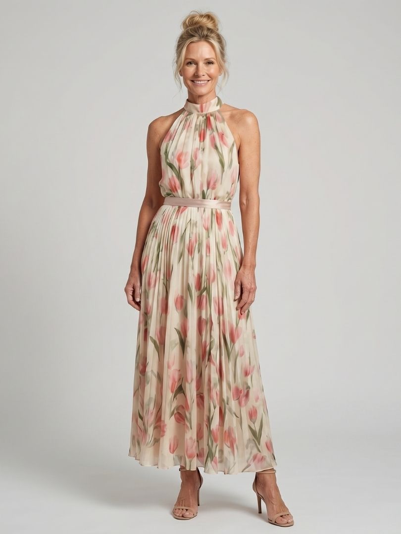 Aurora | Abito Midi Floreale con Scollo Halter