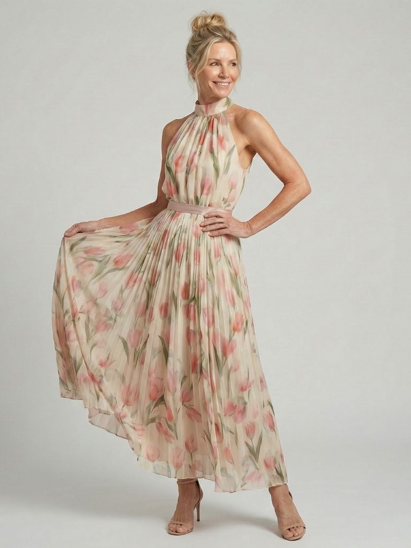 Aurora | Abito Midi Floreale con Scollo Halter
