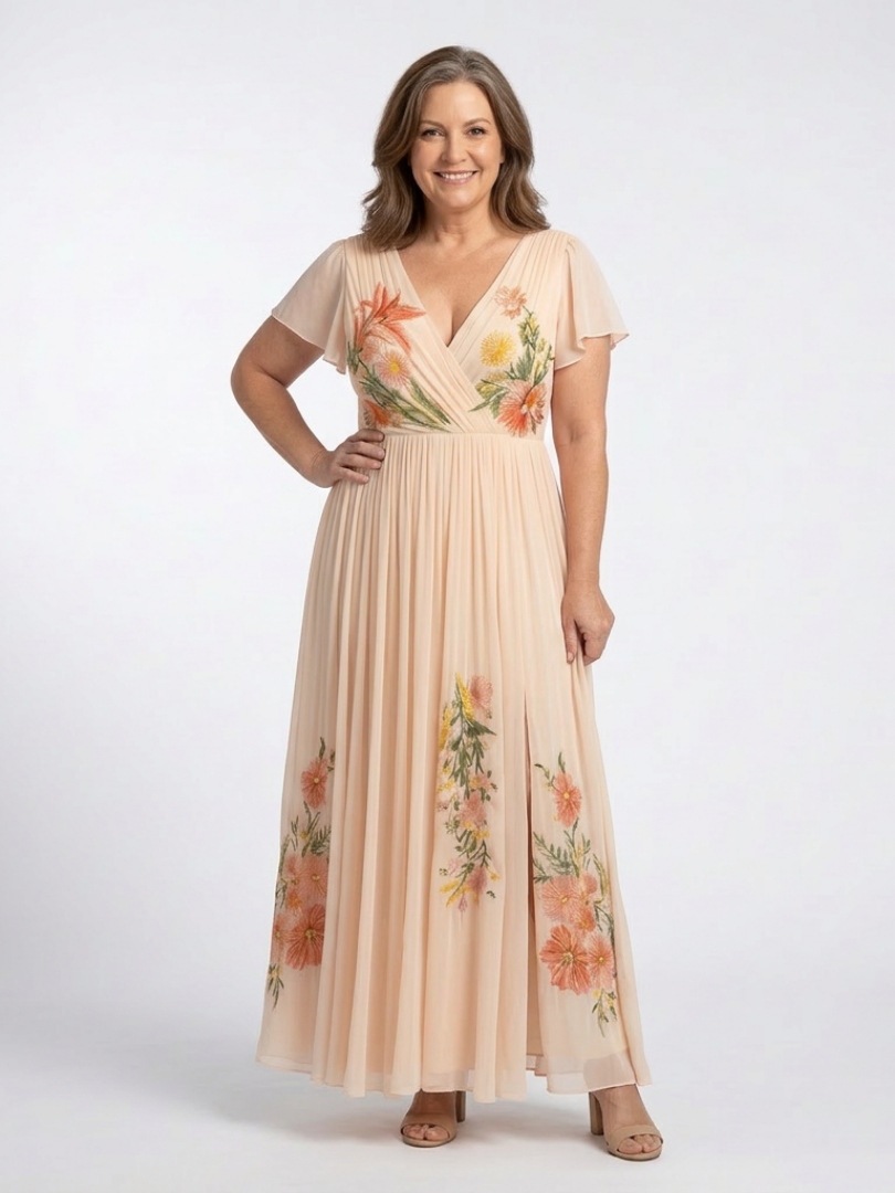 Callista | Abito Maxi Floreale Plissettato con Scollo a V