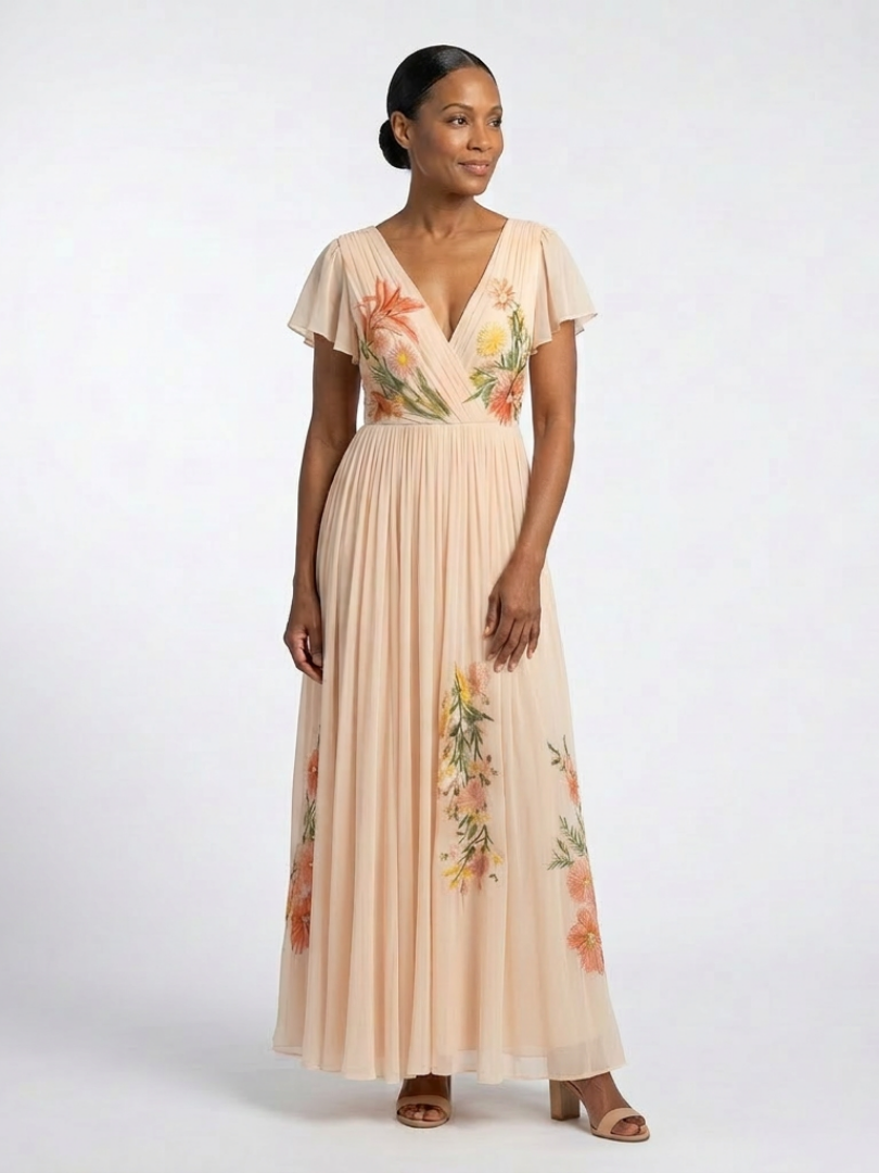 Callista | Abito Maxi Floreale Plissettato con Scollo a V