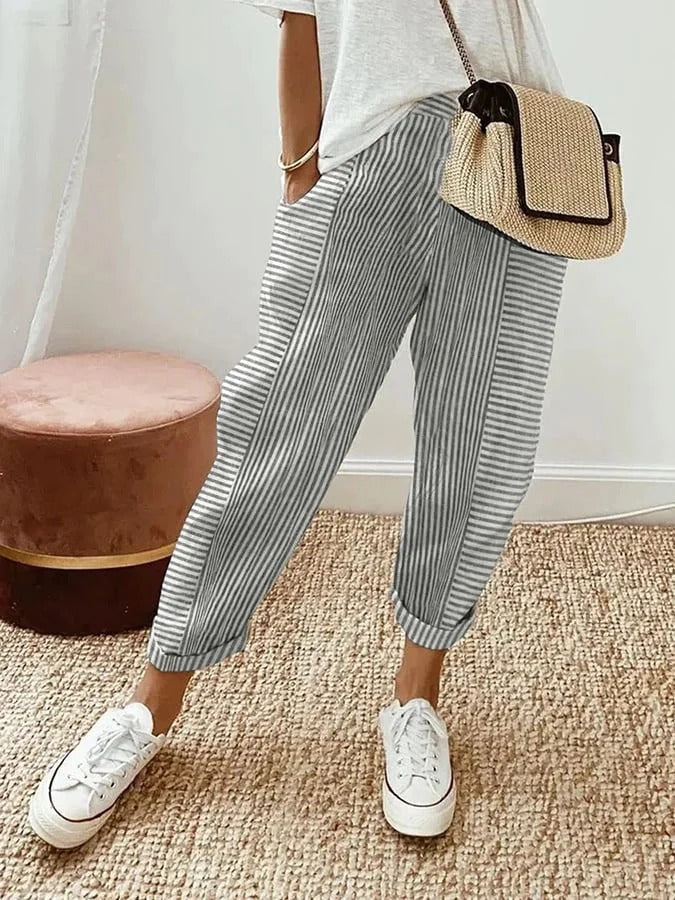Celia™ | Pantaloni in Cotone a Righe Classiche
