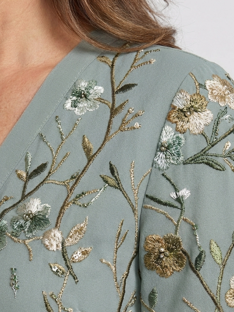 Evandra | Abito Maxi Floreale con Scollo a V e Maniche in Chiffon