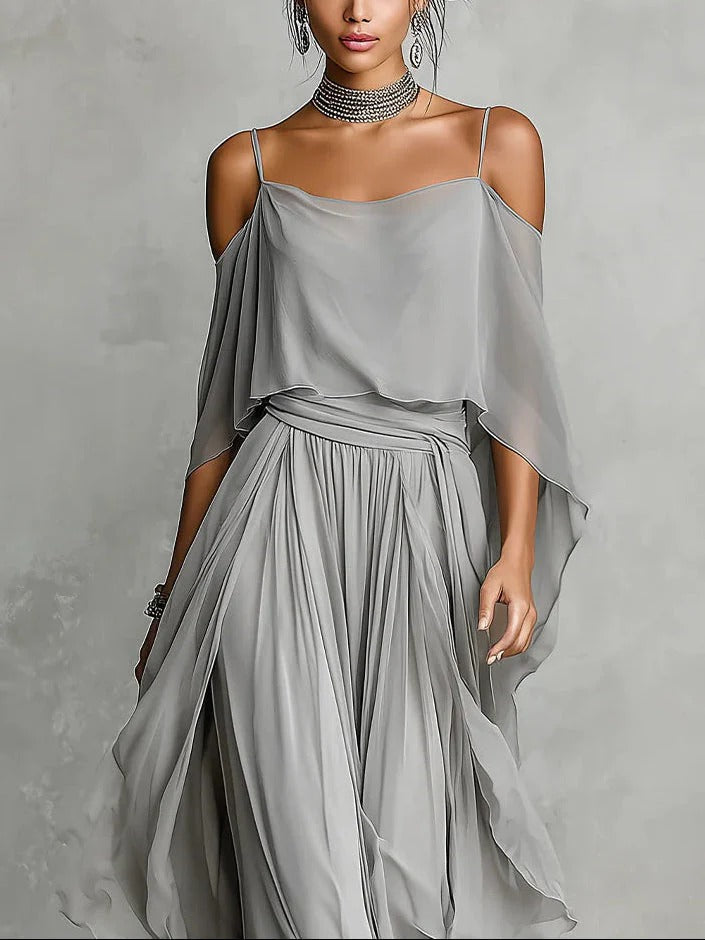 Renata™ | Set Fluido Grigio con Top a Bretelle e Pantaloni Leggeri