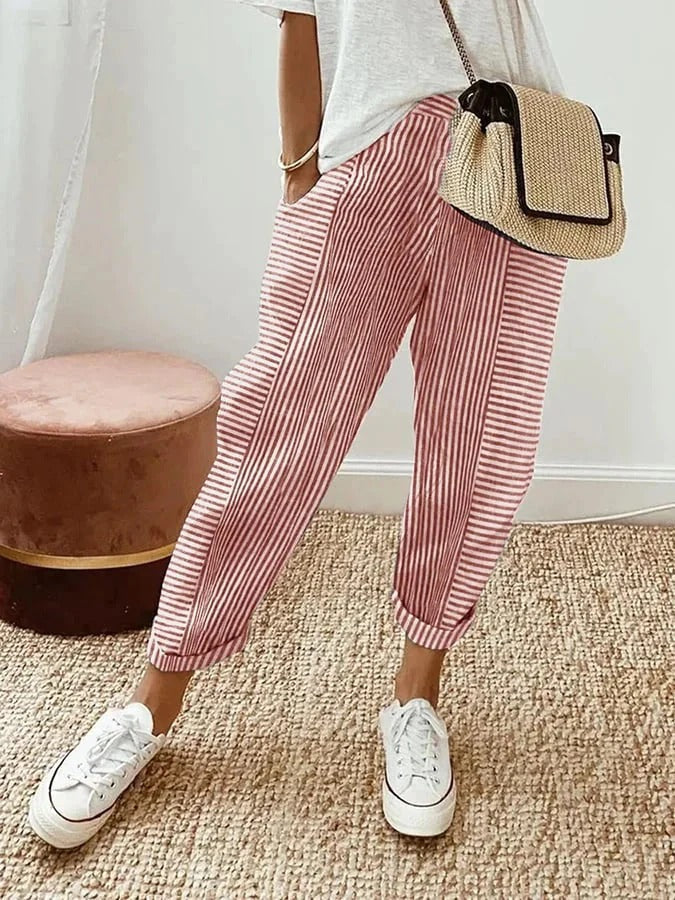 Celia™ | Pantaloni in Cotone a Righe Classiche