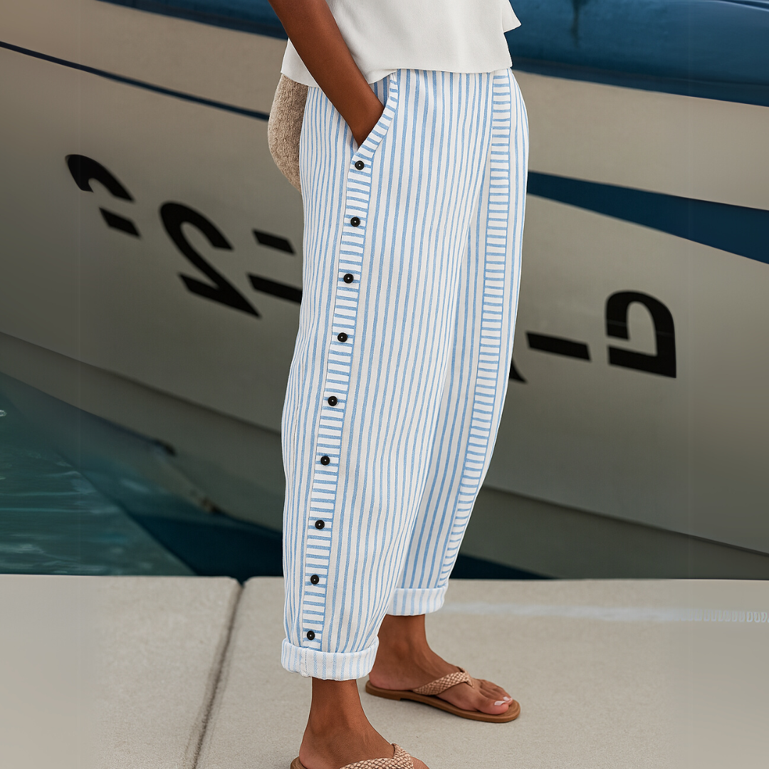 Catelia™ | Pantaloni a Righe con Bottoni