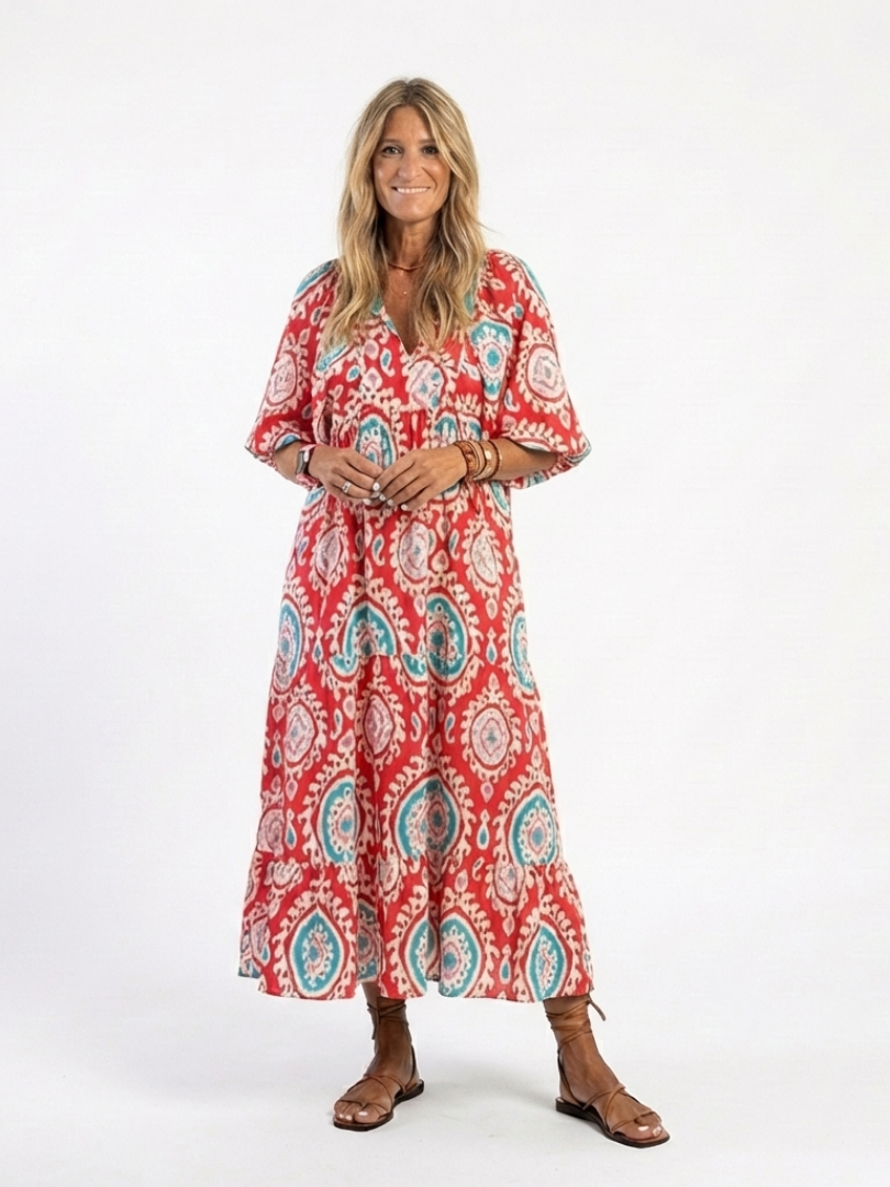 Zahira | Abito Midi con Stampa Paisley e Scollo a V