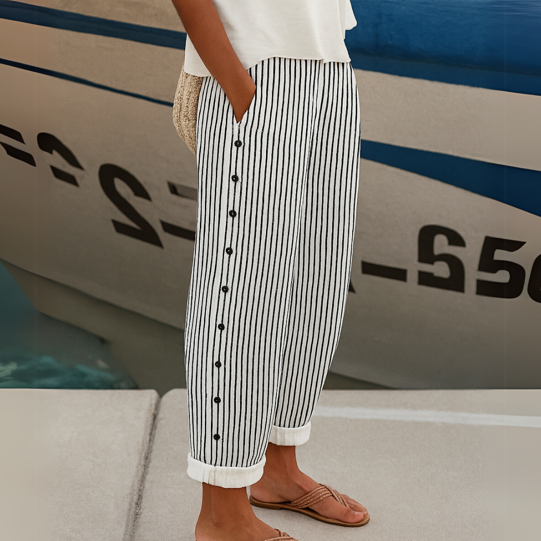Catelia™ | Pantaloni a Righe con Bottoni