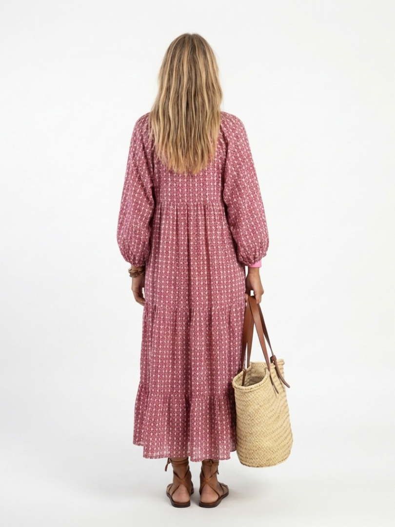 Arianna | Abito Midi con Stampa Geometrica e Maniche Lunghe