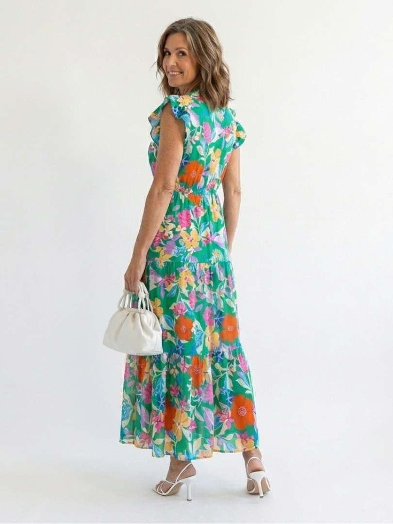 Liliana | Abito Midi Floreale con Scollo a V e Gonna a Strati