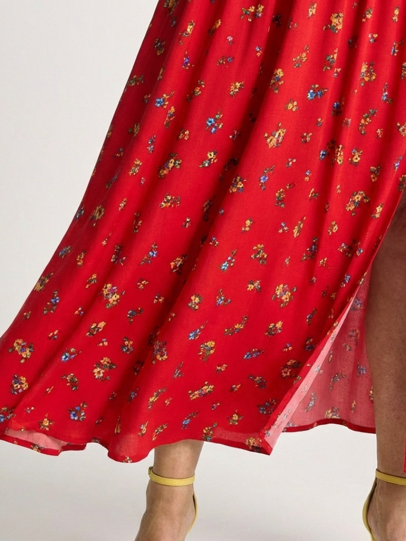 Delfina | Abito Midi Floreale con Scollo Quadrato e Maniche a Palloncino