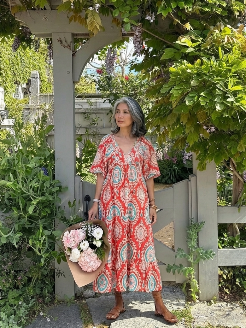 Zahira | Abito Midi con Stampa Paisley e Scollo a V