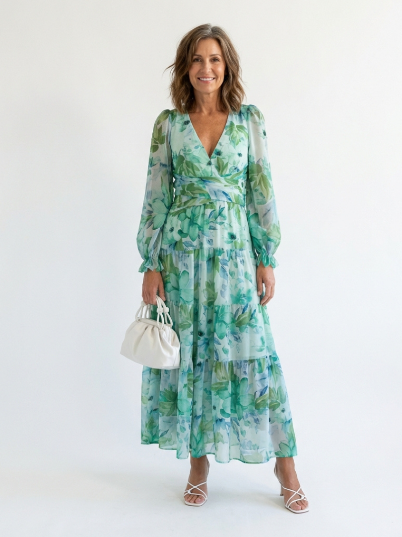 Altea | Abito Maxi Floreale con Maniche Lunghe