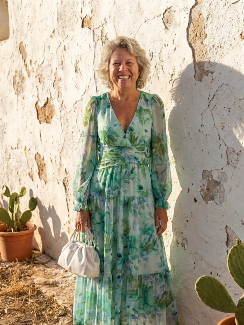Altea | Abito Maxi Floreale con Maniche Lunghe
