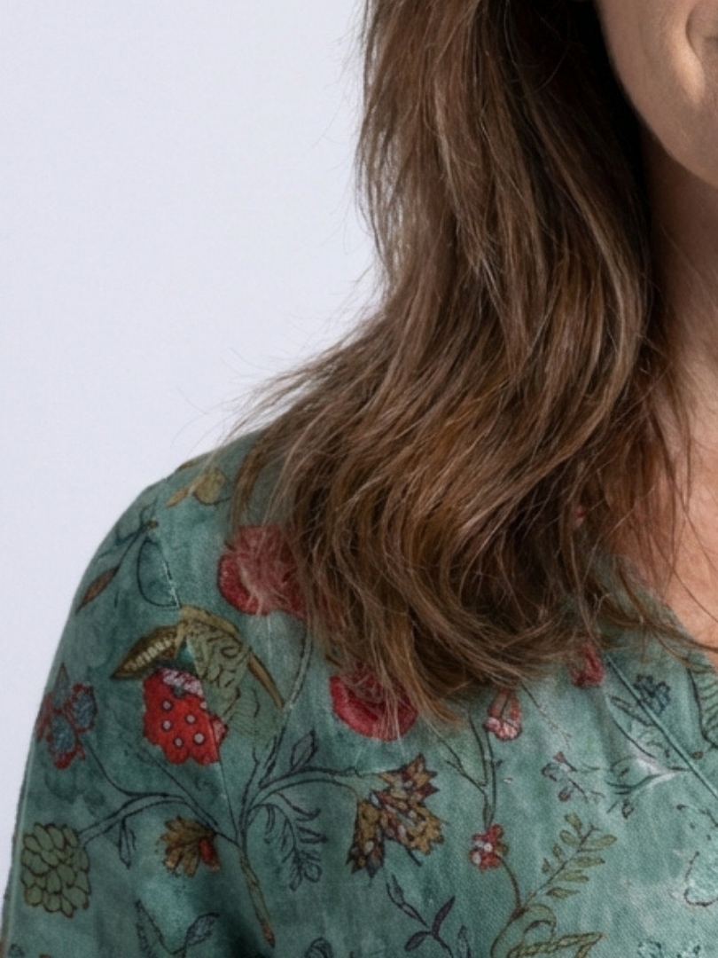 Marina | Abito Maxi Floreale con Scollo a V e Maniche a Tre Quarti