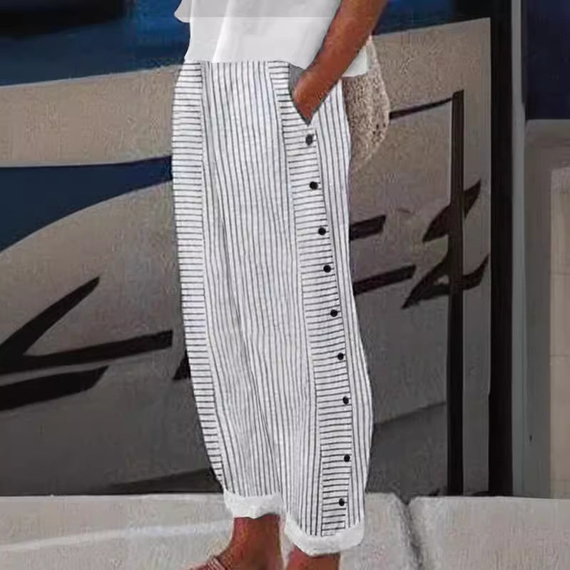 Viennea™ | Pantaloni a Righe con Bottoni
