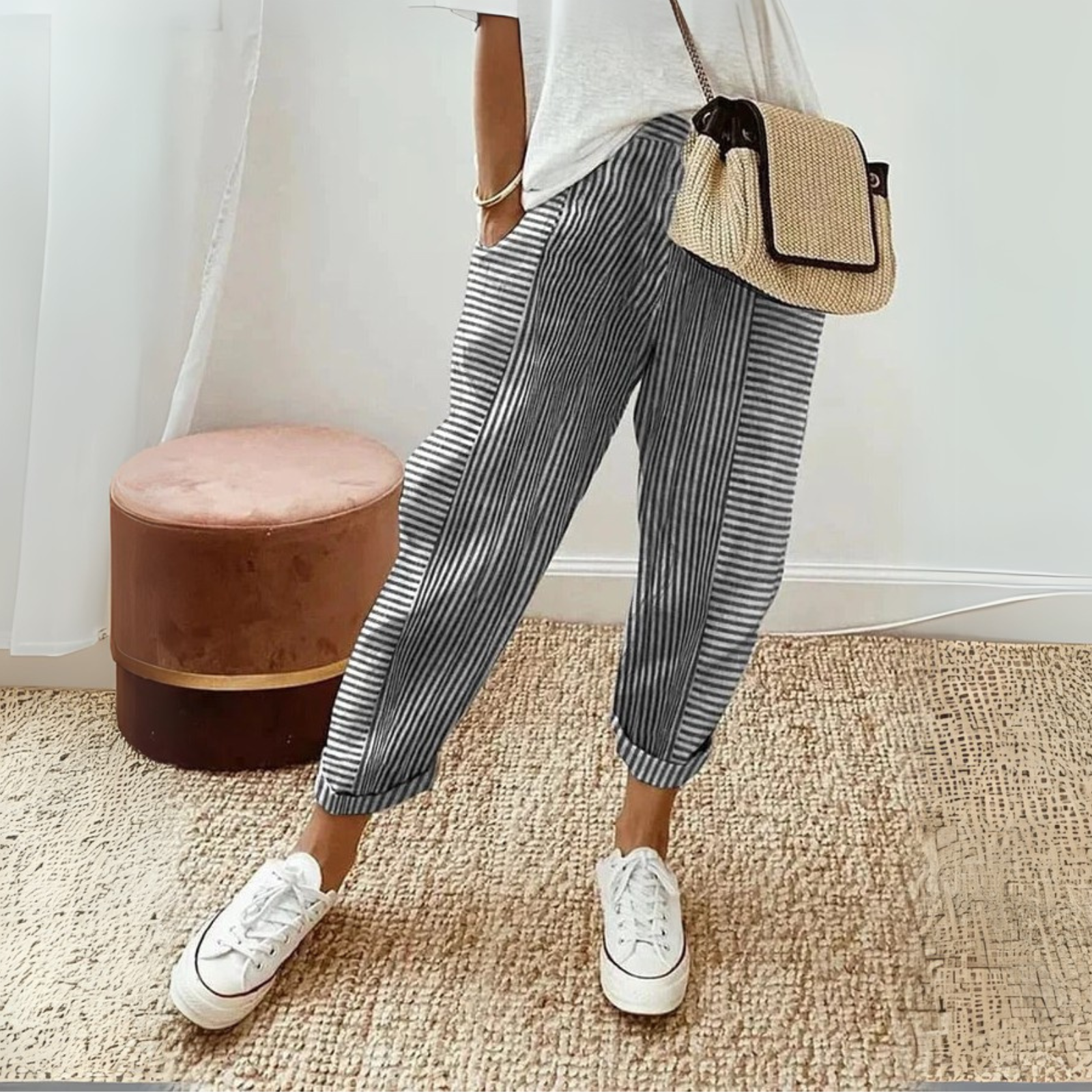 Celia™ | Pantaloni in Cotone a Righe Classiche