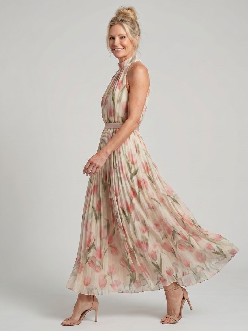 Aurora | Abito Midi Floreale con Scollo Halter