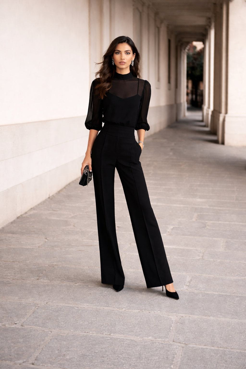 Valentina™ | Set Tre Pezzi con Camicia Trasparente e Pantaloni Larghi