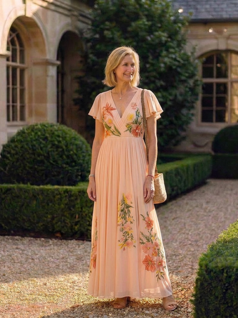 Callista | Abito Maxi Floreale Plissettato con Scollo a V