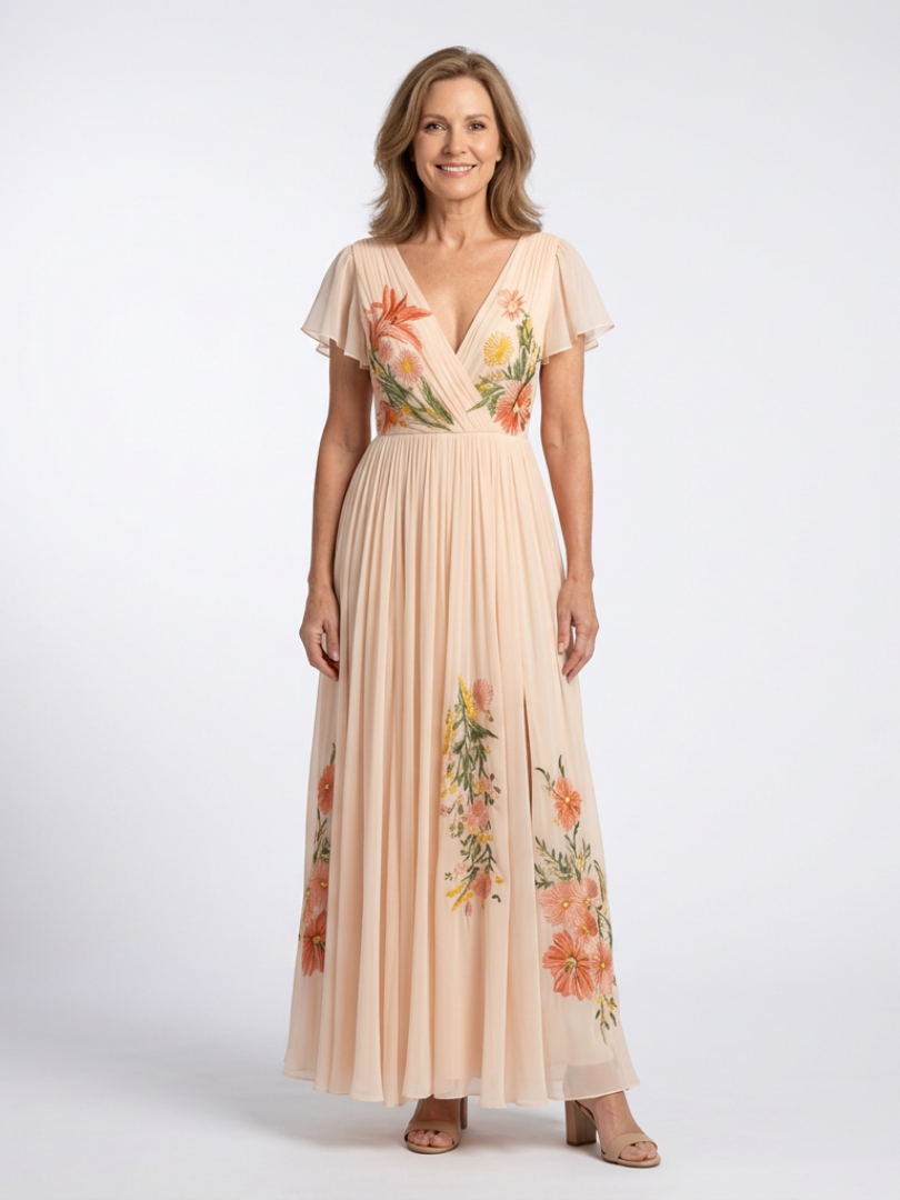 Callista | Abito Maxi Floreale Plissettato con Scollo a V