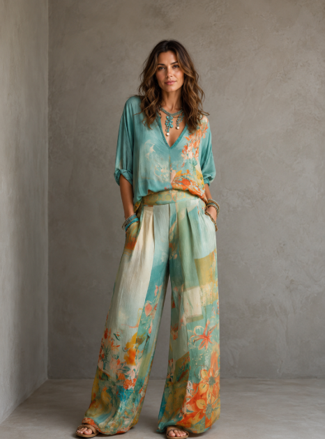 Chiara | Set elegante stampa floreale con pantalone ampio