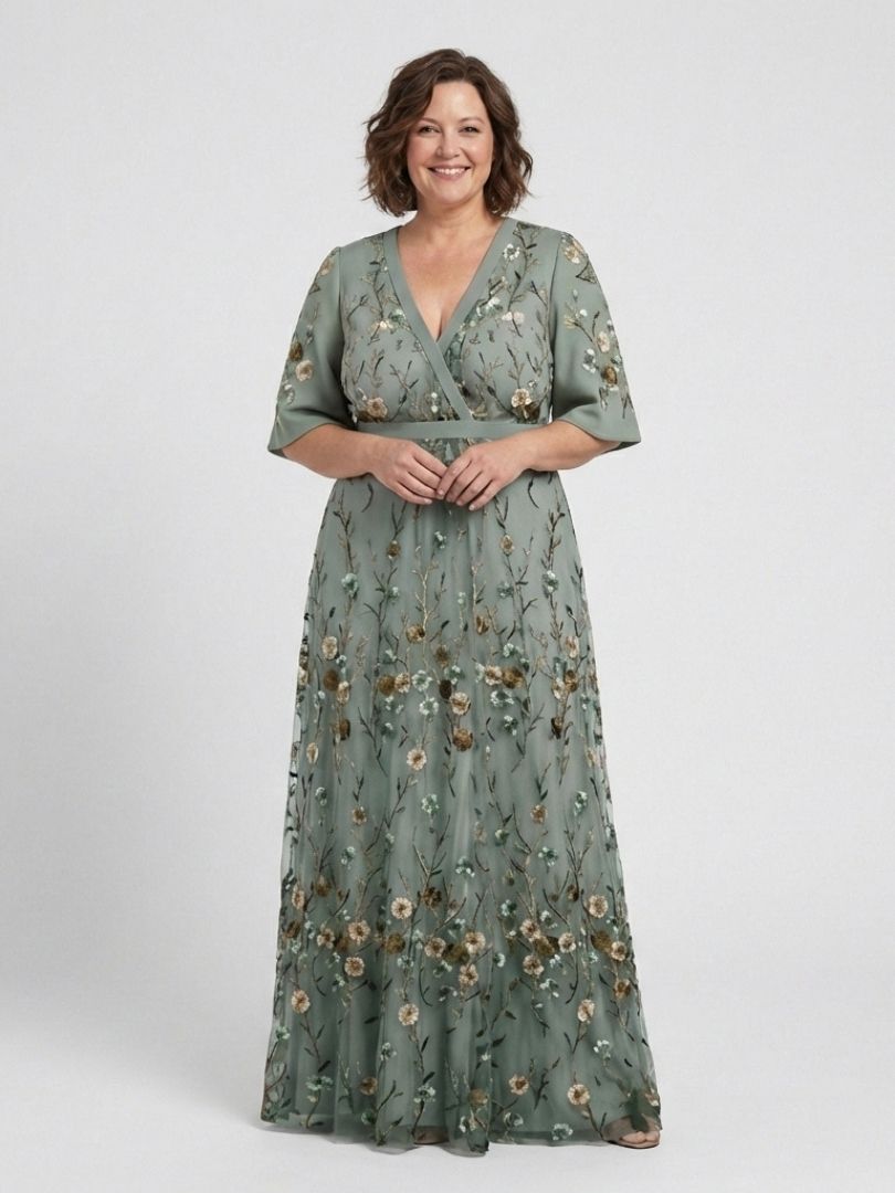 Evandra | Abito Maxi Floreale con Scollo a V e Maniche in Chiffon