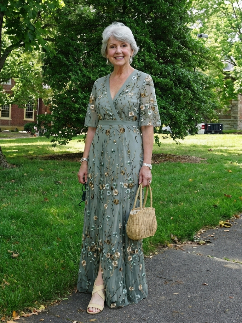 Evandra | Abito Maxi Floreale con Scollo a V e Maniche in Chiffon