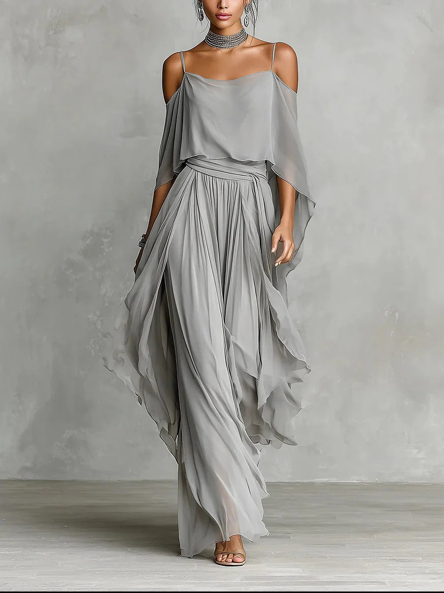 Renata™ | Set Fluido Grigio con Top a Bretelle e Pantaloni Leggeri
