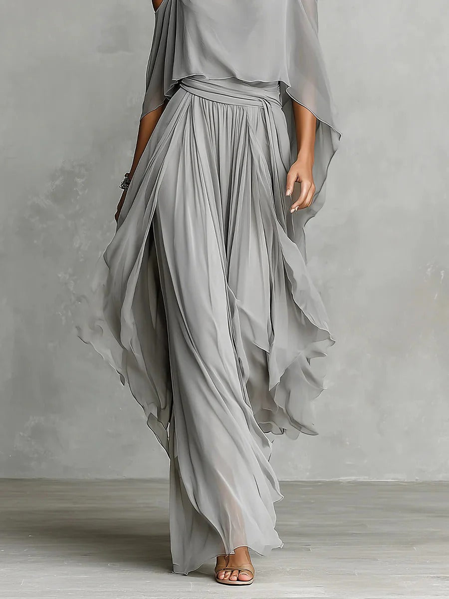 Renata™ | Set Fluido Grigio con Top a Bretelle e Pantaloni Leggeri