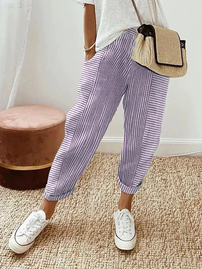 Celia™ | Pantaloni in Cotone a Righe Classiche