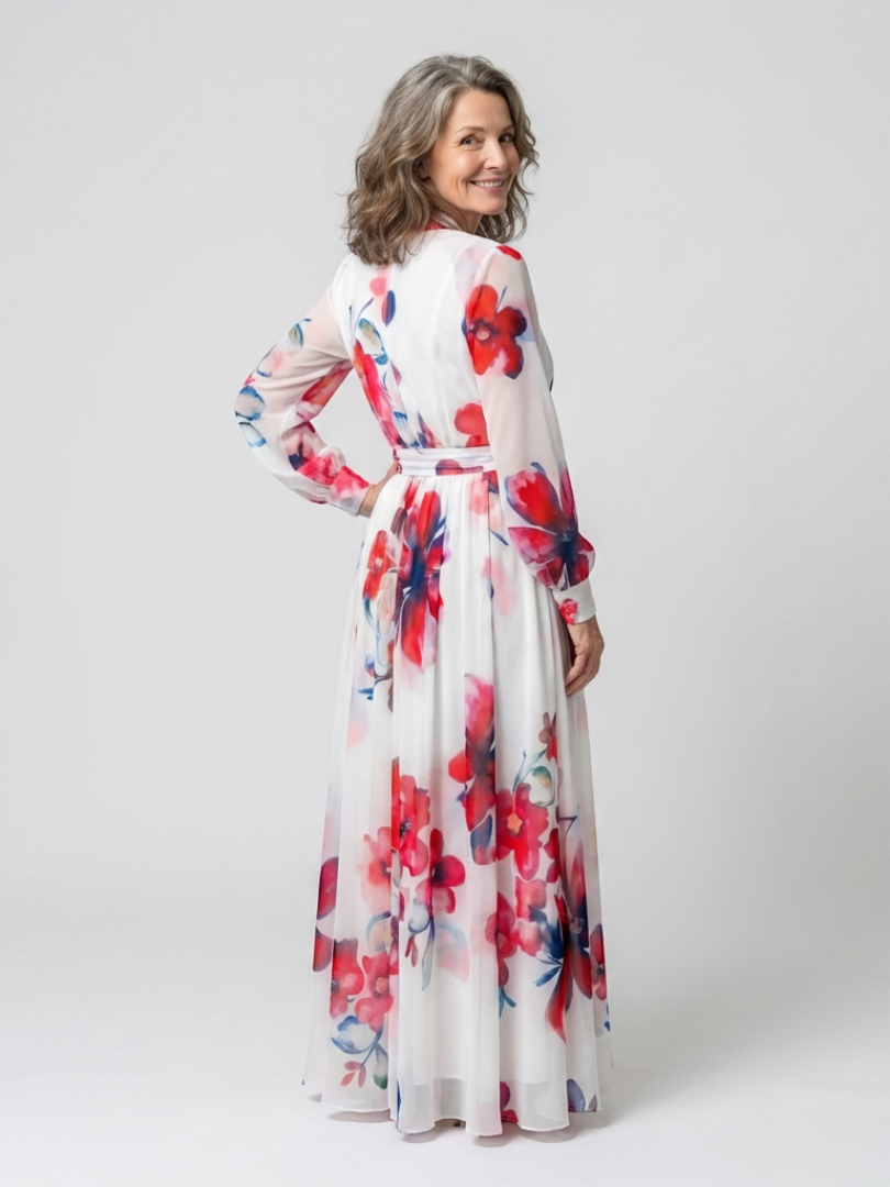 Lilianna | Abito Maxi Floreale a Portafoglio con Maniche Lunghe