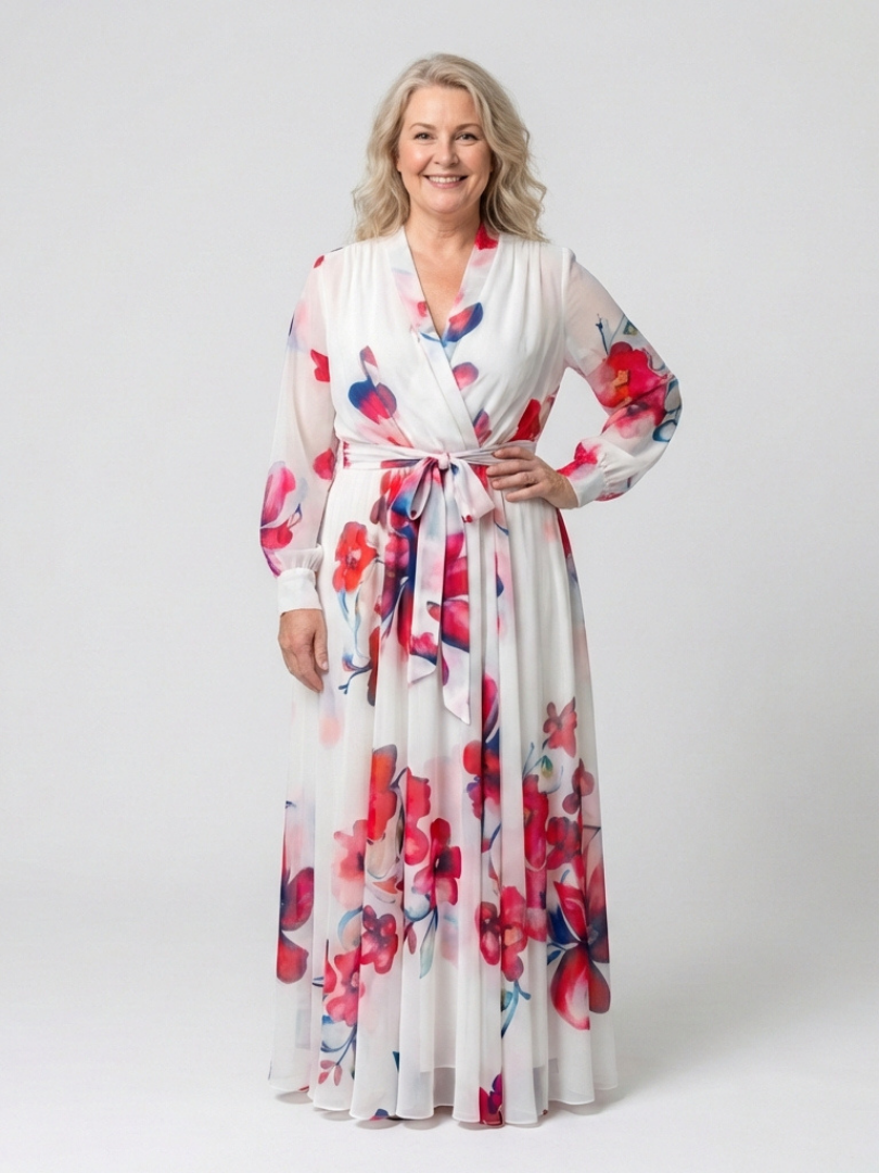 Lilianna | Abito Maxi Floreale a Portafoglio con Maniche Lunghe