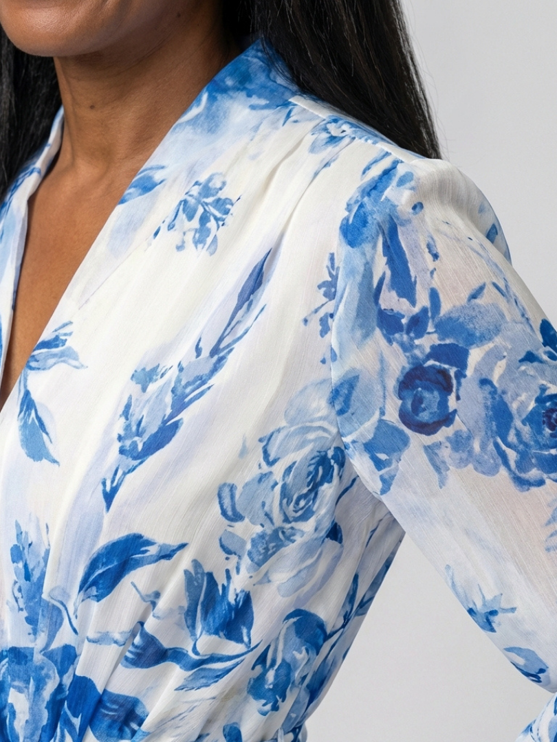 Lilianna | Abito Maxi Floreale a Portafoglio con Maniche Lunghe