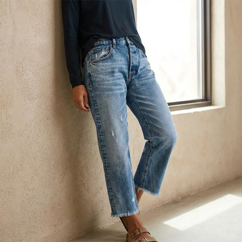 Aberjean™ | Jeans Cropped Dritti Stile Retrò