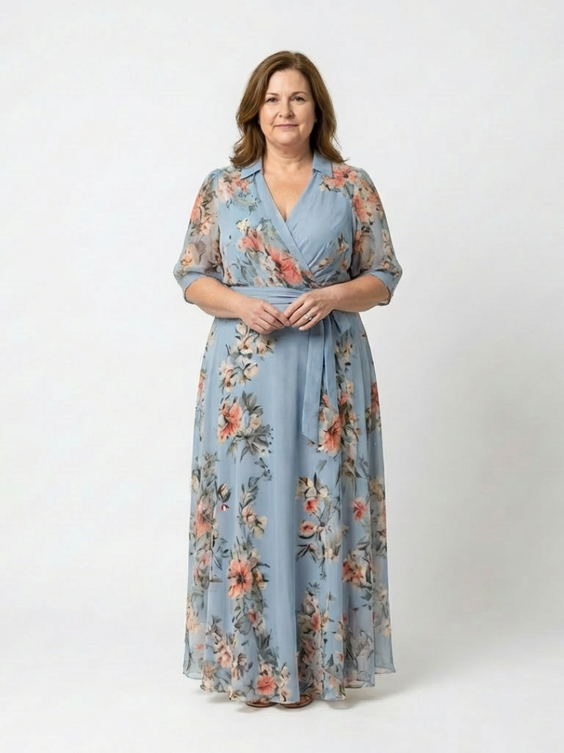 Eleonora | Abito Maxi Floreale a Portafoglio con Scollo a V